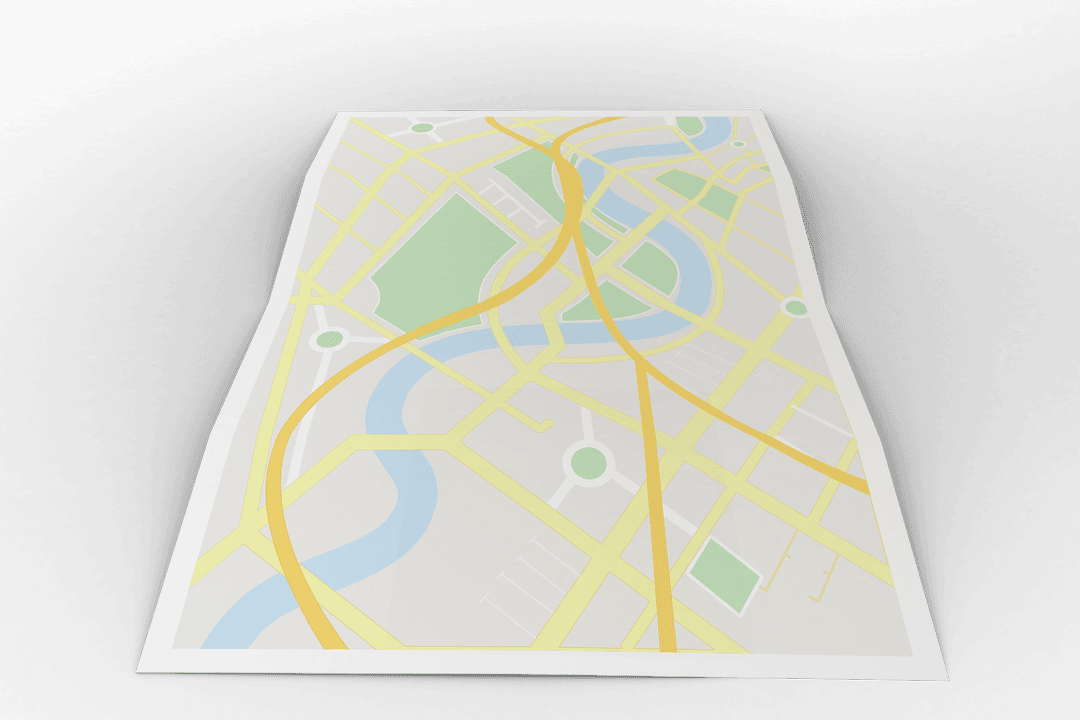 Illustrated City Map on Transparent Background with Direction Lines