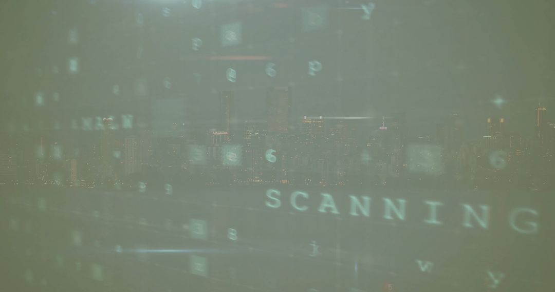 Digital Data Scanning with City Skyline Overlay