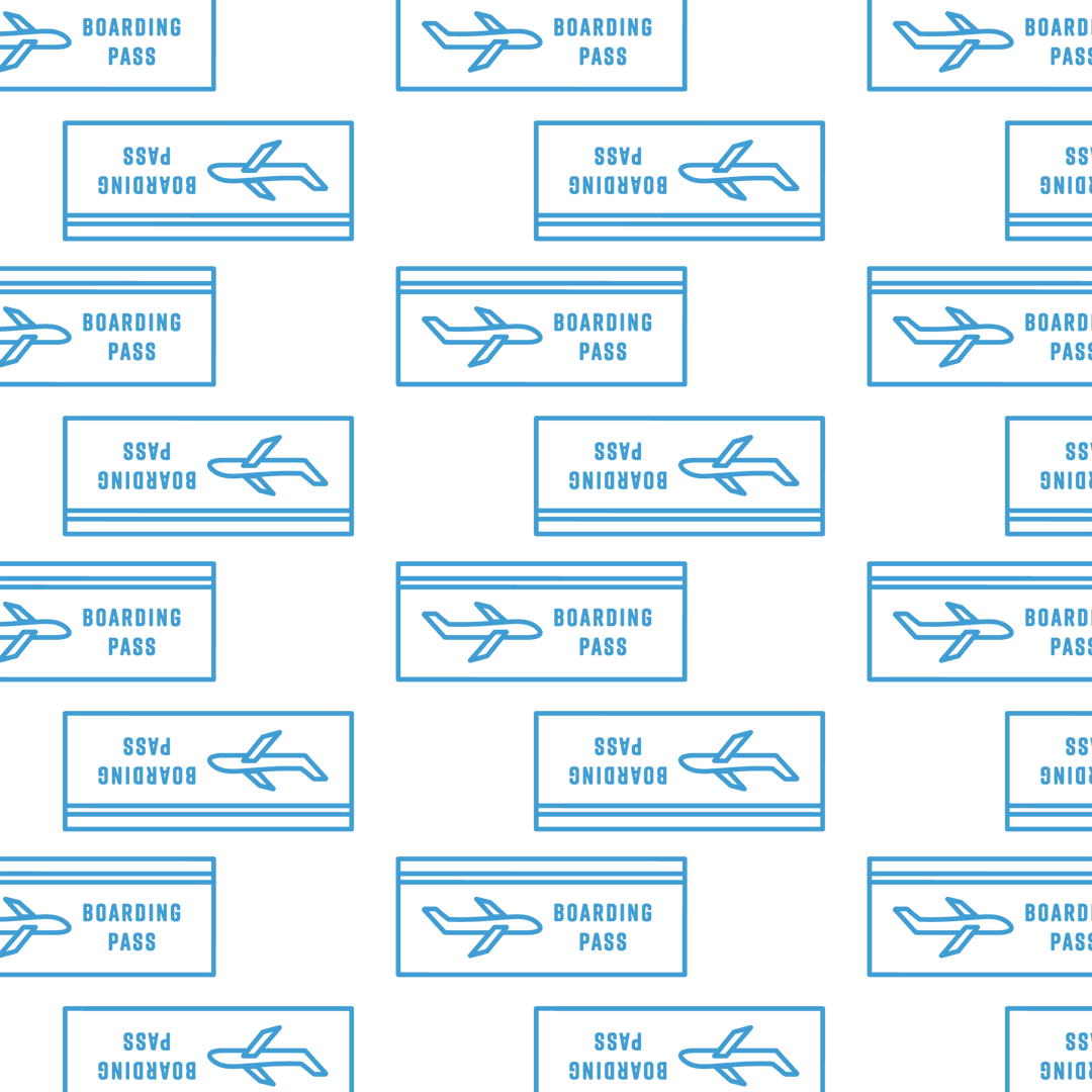 Blue Boarding Pass Pattern on Transparent Background for Travel Designs