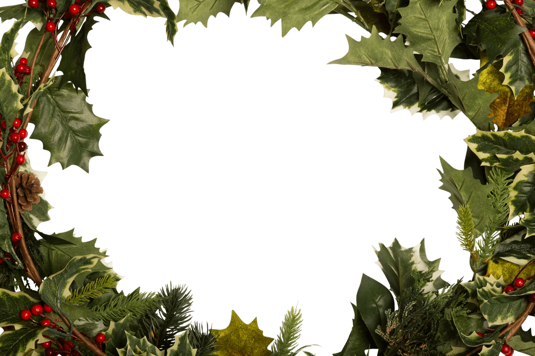 Transparent Wreath with Holly and Christmas Greenery