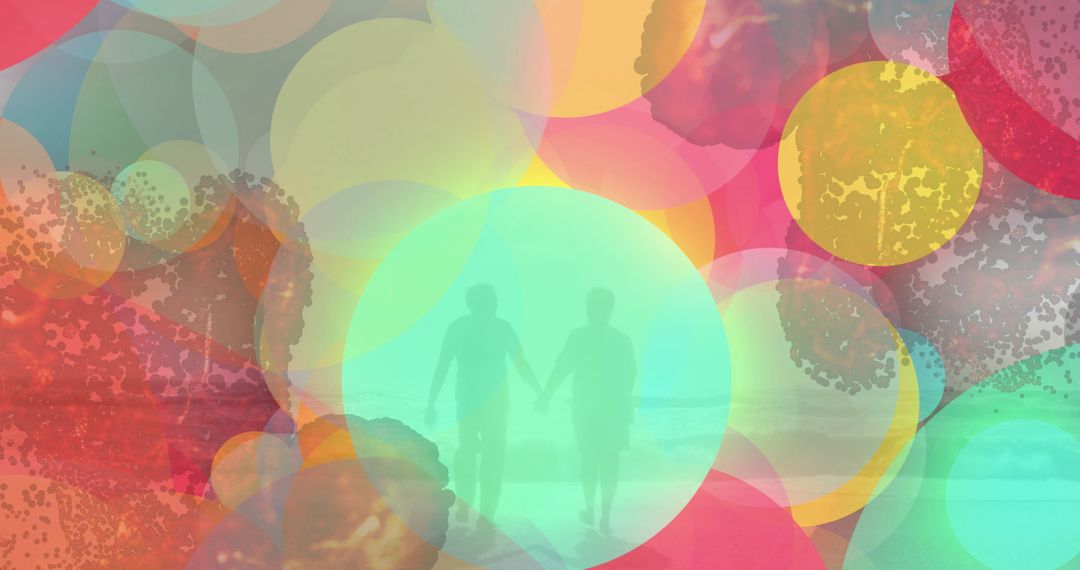 Senior Couple's Serene Beach Walk in Colorful Abstract