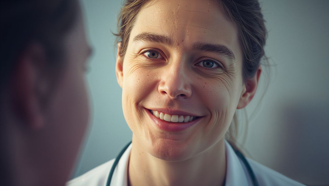 Smiling Doctor Conversing with Patient in Clinic