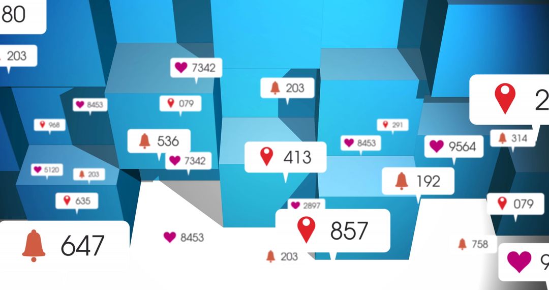 Social Media Icons Floating Against 3D Blue Cubes