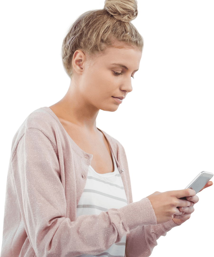 Transparent Woman Using Smartphone Connected in Modern Office