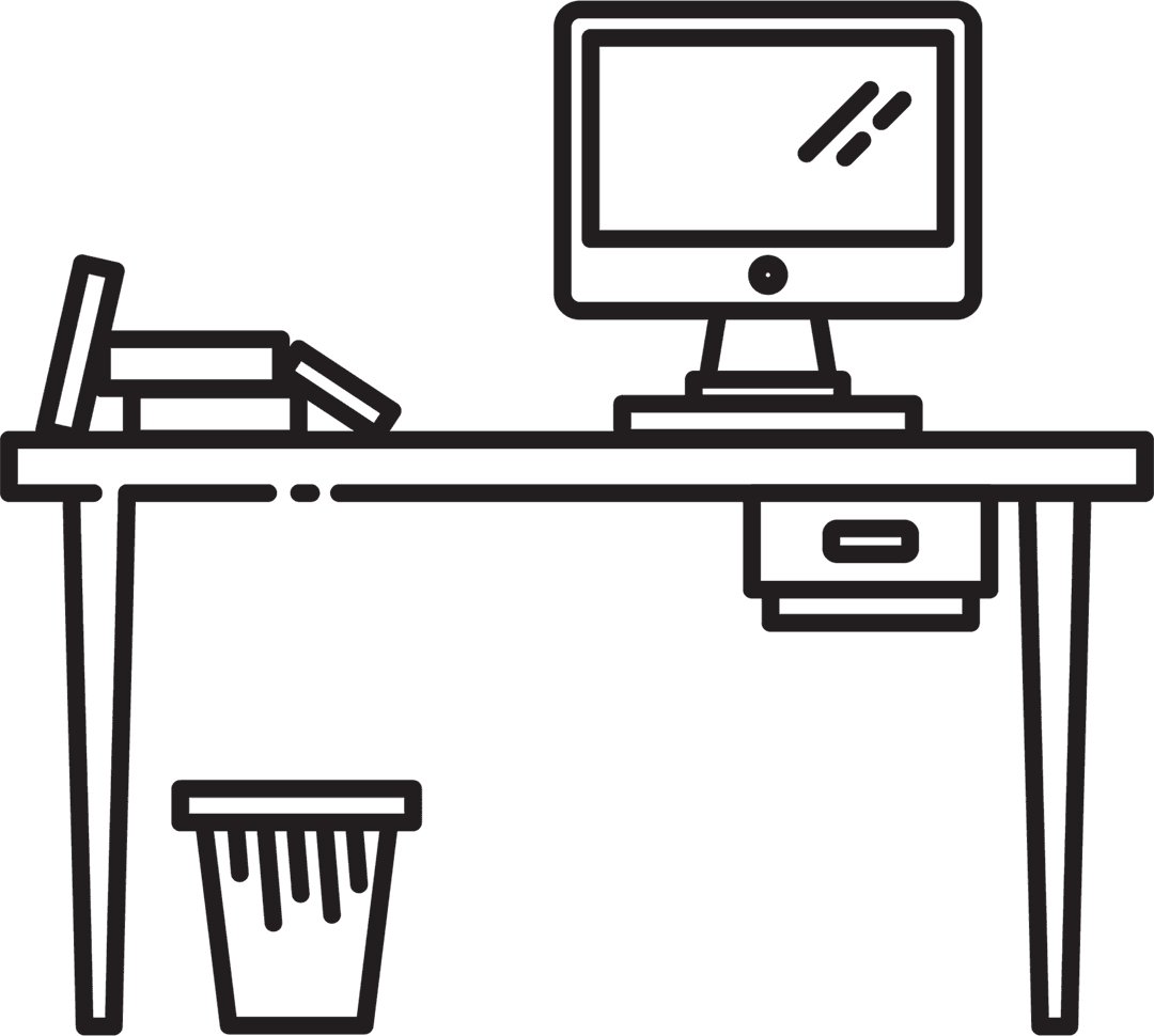 Transparent Workspace Interior with Computer Outline Design