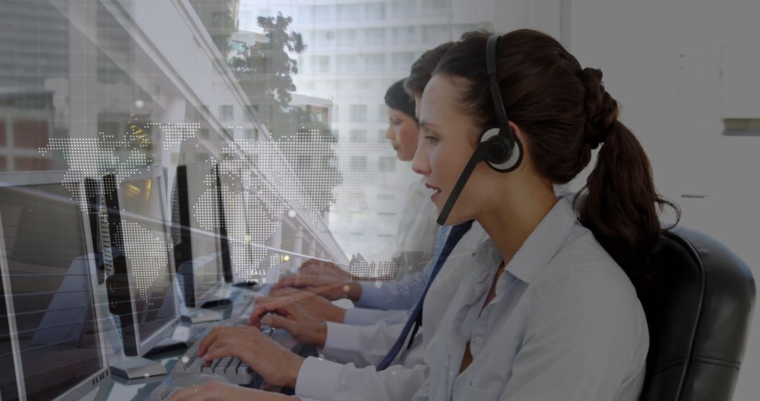 Diverse Business Team Working with Digital Interface in Modern Office