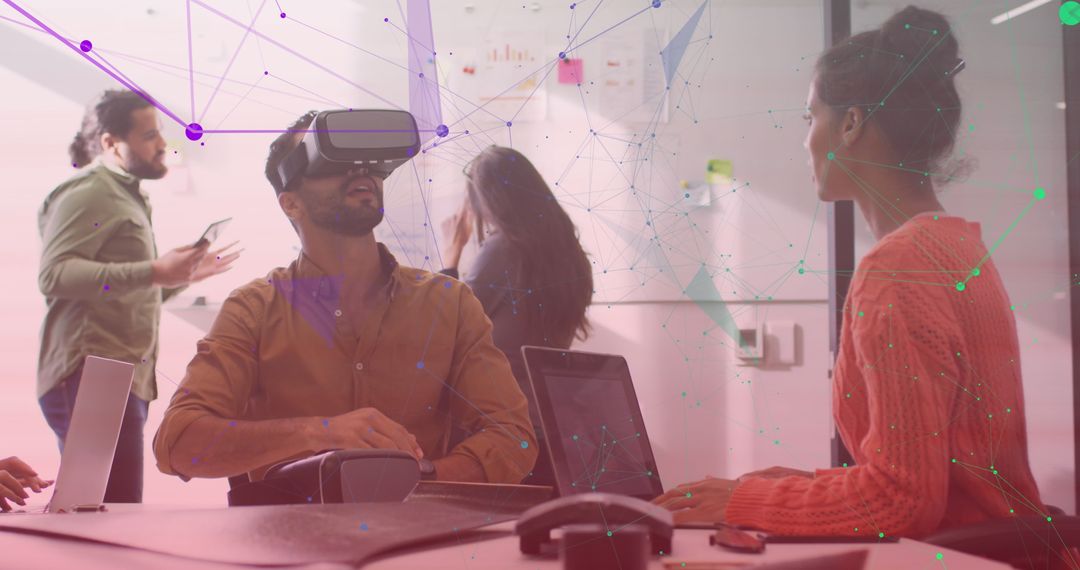 Innovative Tech Meeting with VR Integration in Modern Office