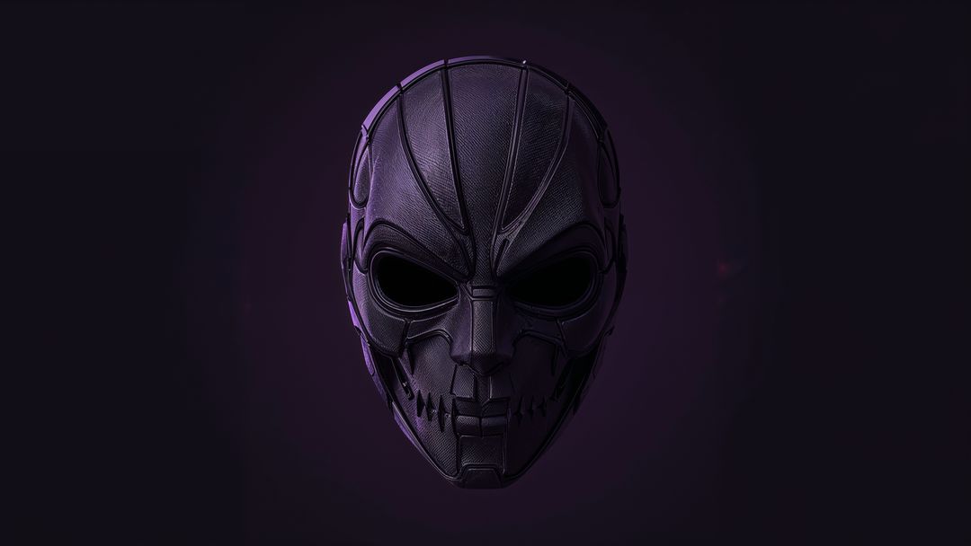 Mysterious Futuristic Skull Mask with Purple Gradient Background