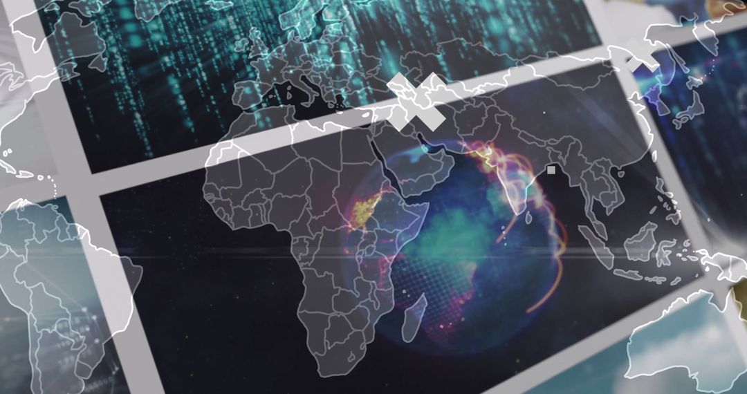Holographic Globe and Data Streams on Digital Screens