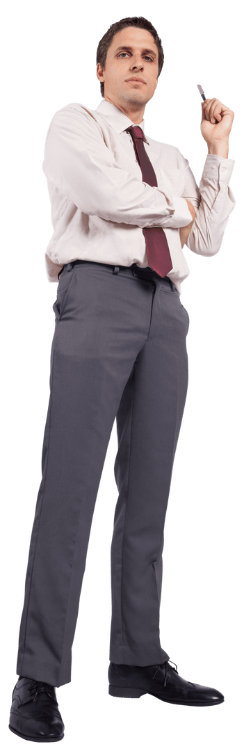 Serious Businessman Holding Marker on Transparent Background