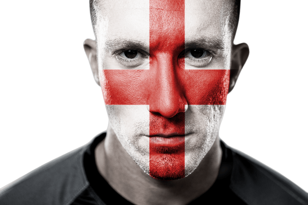 Man with Patriotic Flag Face Paint on Transparent PNG Background