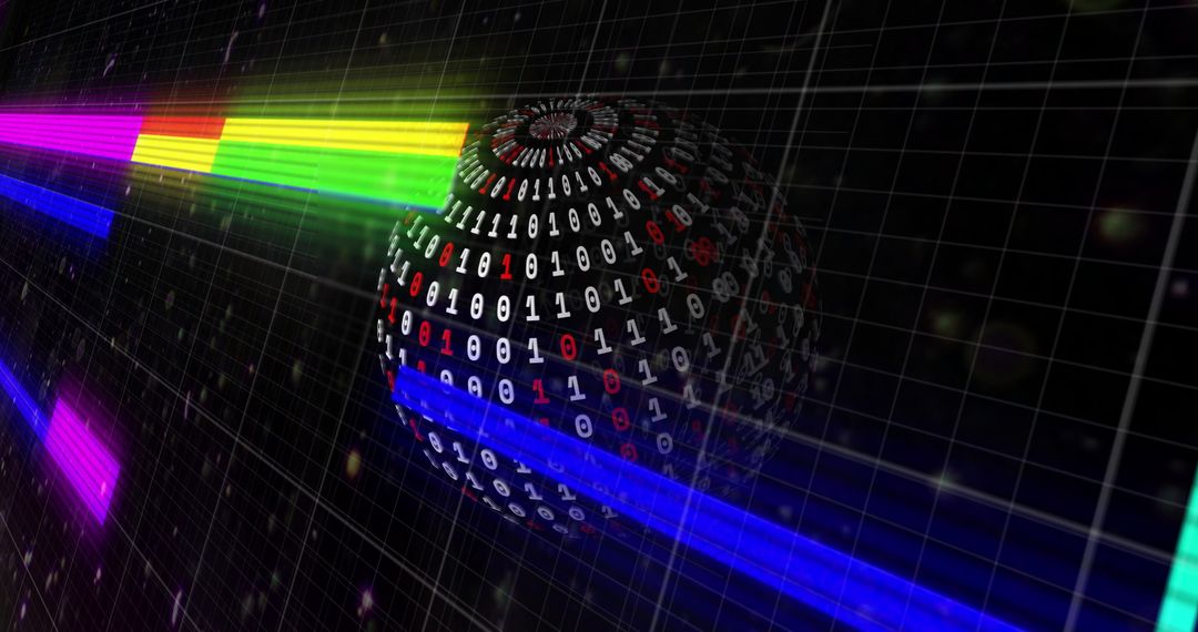Digital Data Sphere with Vibrant Light Spectrum in Black Space