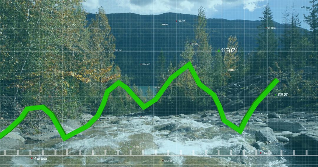 Mountain Rapids with Data Line Overlay Illustrating Dynamics