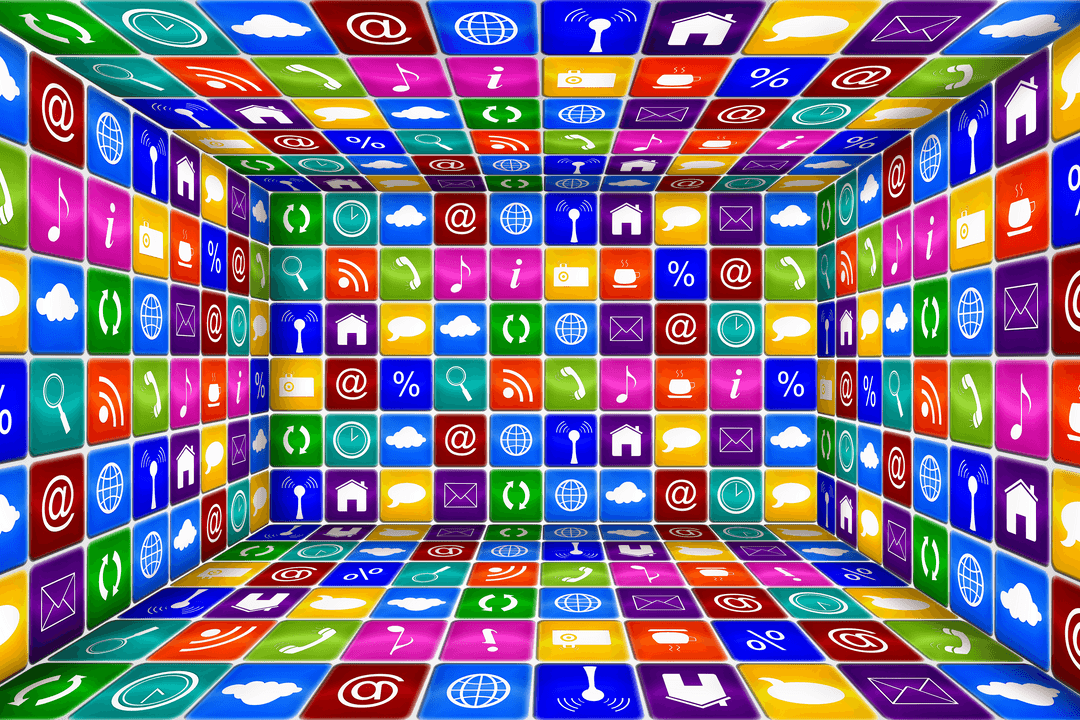 Colorful Network Symbols on Transparent Background Illustration