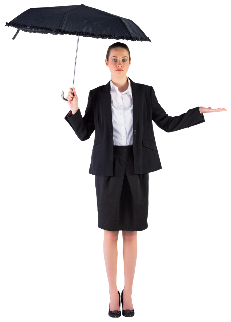 Businesswoman Holding Transparent Black Umbrella Gesturing Doubtfully - Download Free Stock Images Pikwizard.com