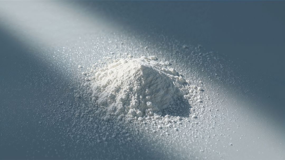 Mounded milk powder on smooth surface with scattered granules