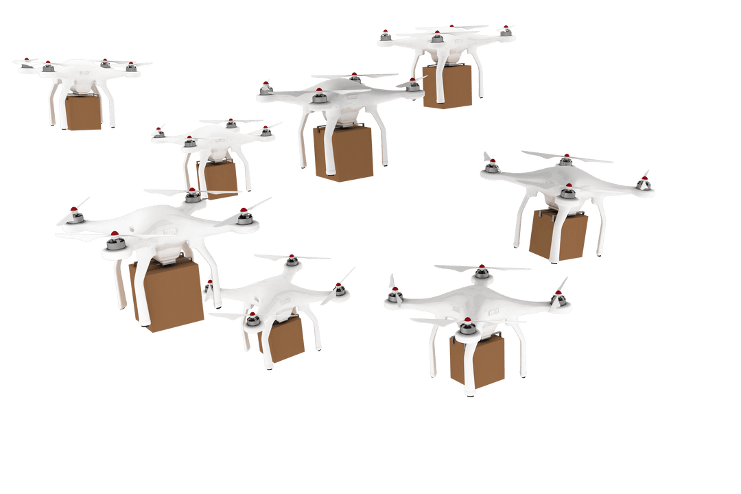 Group of Transparent Drones Carrying Packages for Delivery Services