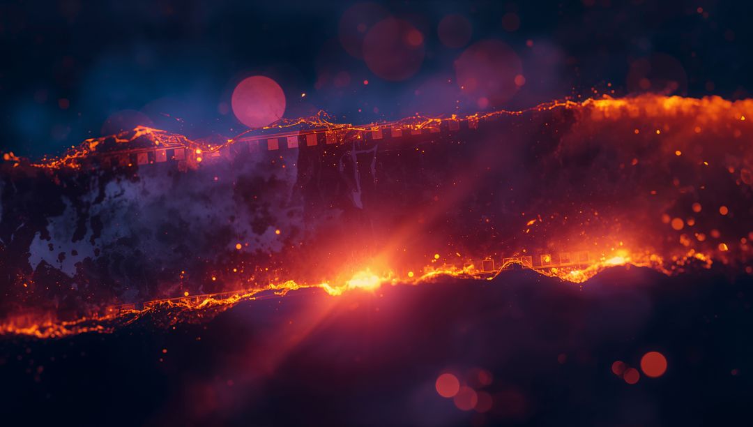 Abstract Molten Landscape with Fiery Fissure and Glowing Embers