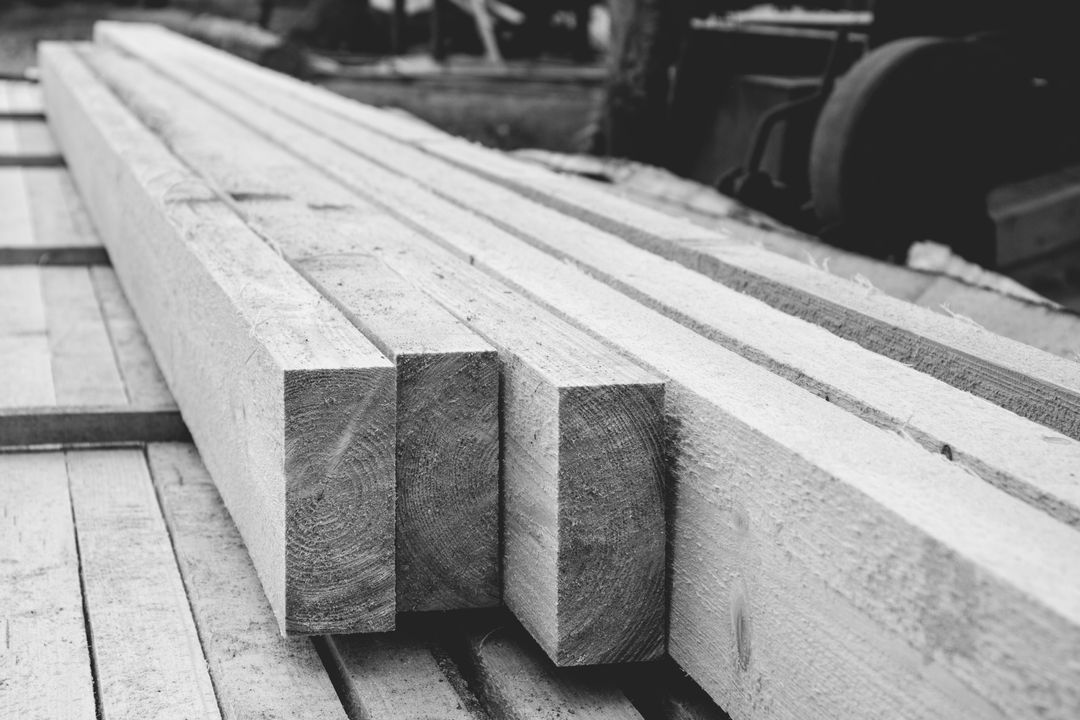 Stack of Lumber Planks in a Sawmill Warehouse