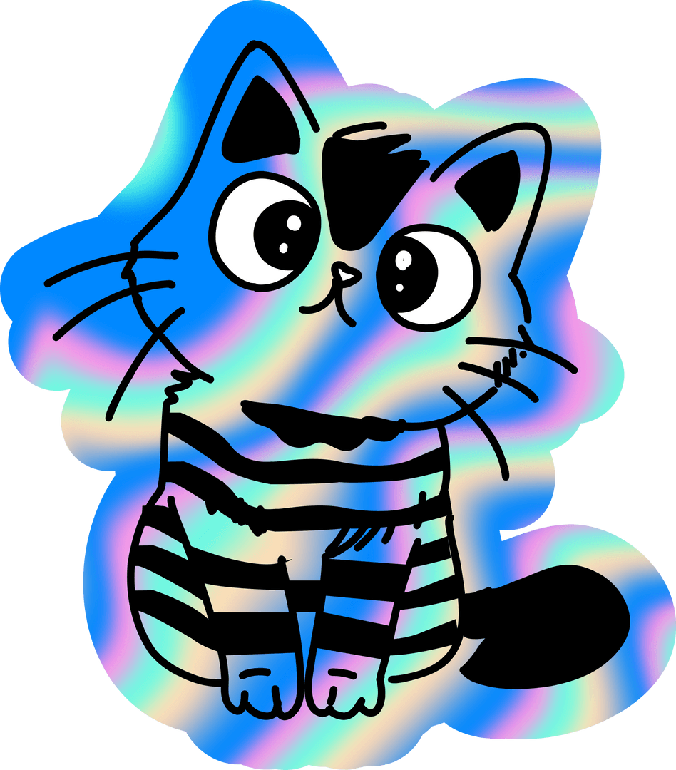 Vibrant Rainbow Fill Cat Illustration on Transparent Background