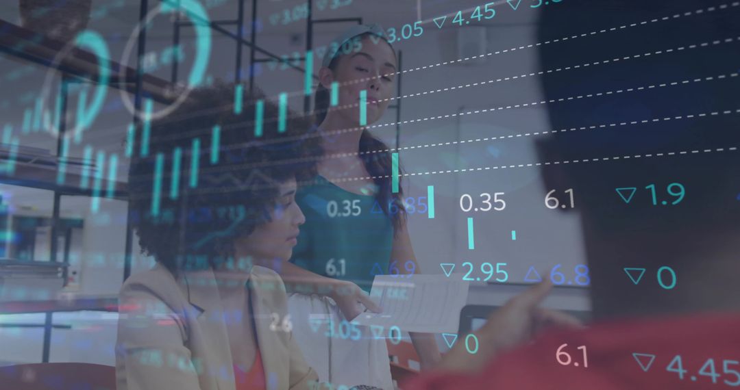 Team Analyzing Financial Data with Stock Market Overlay