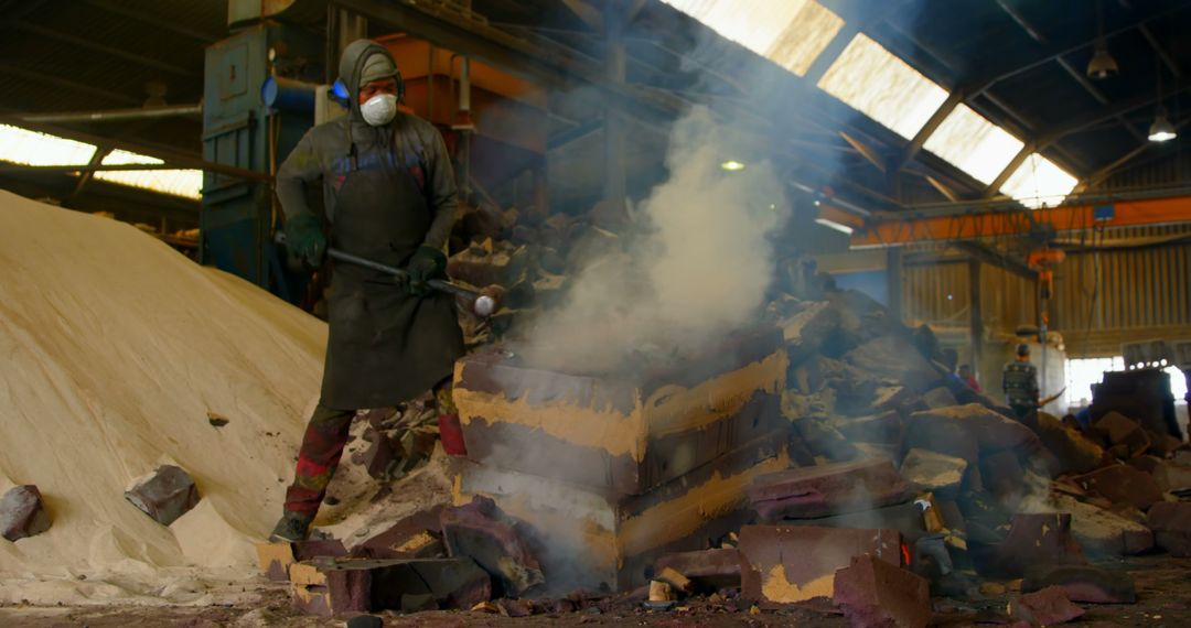 Industrial Worker in Protective Gear Handling Molten Metal in Steel Factory - Free Images, Stock Photos and Pictures on Pikwizard.com