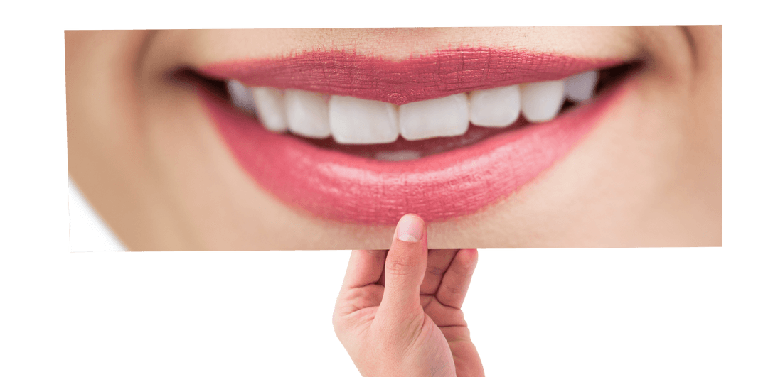 Hand Holding Transparent Screen with Smiling Mouth and Red Lips