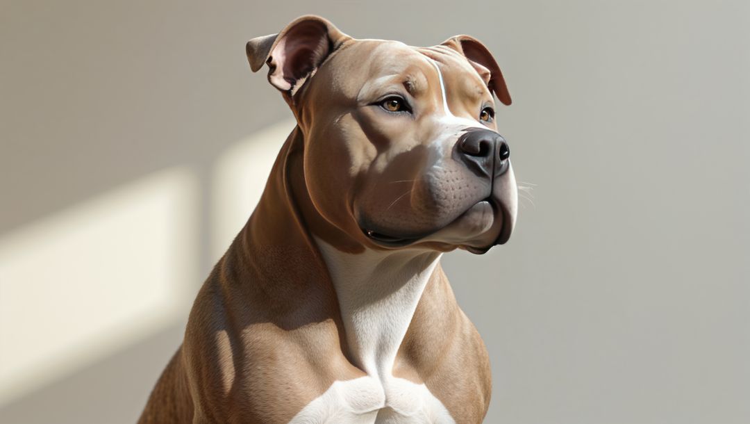 Cutting edge ai generated muscular pitbull dog in sunlit room