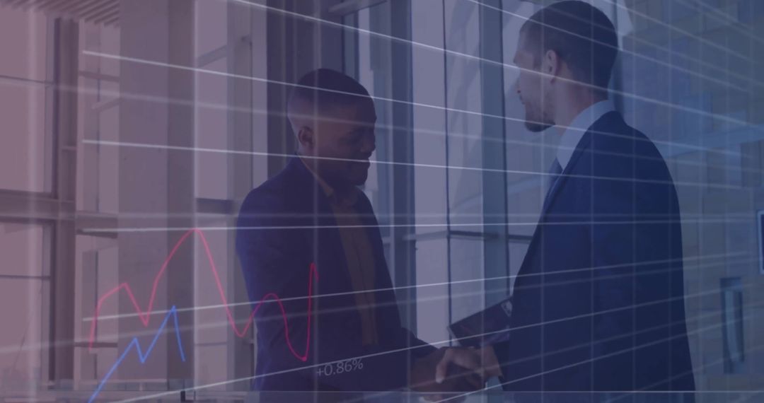 Global Finance Collaboration Overlaying Financial Data Charts in Modern Office