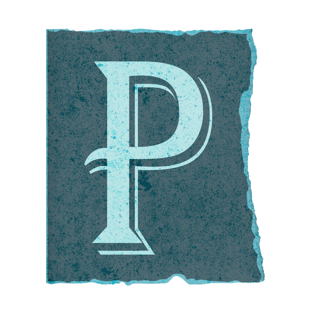 Stylized Distressed Uppercase Letter 'P' on Transparent Background