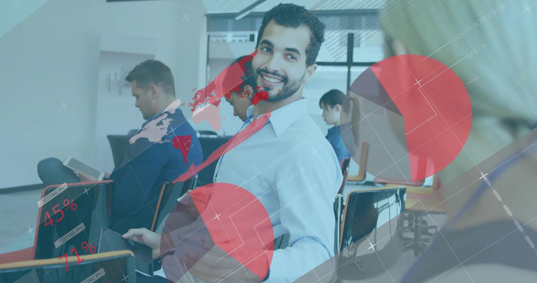 Smiling Professional in Training Room with Global Data Technology