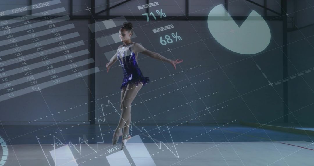 Figure Skater Performing with Holographic Performance Metrics Display