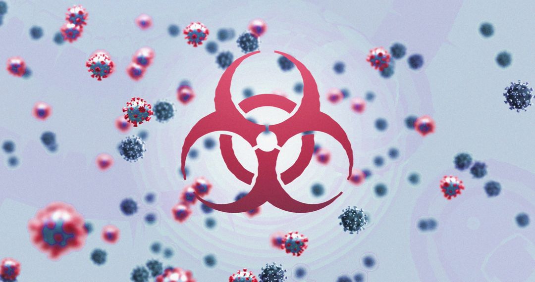 Biohazard Symbol With COVID-19 Viruses Floating