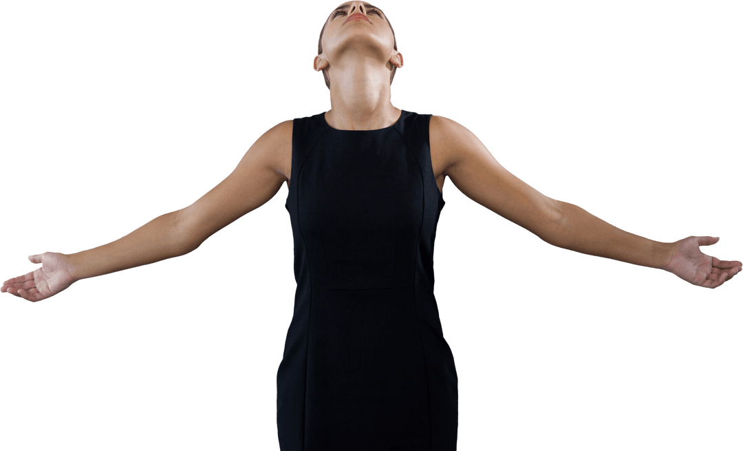 Transparent Businesswoman Standing with Arms Outstretched
