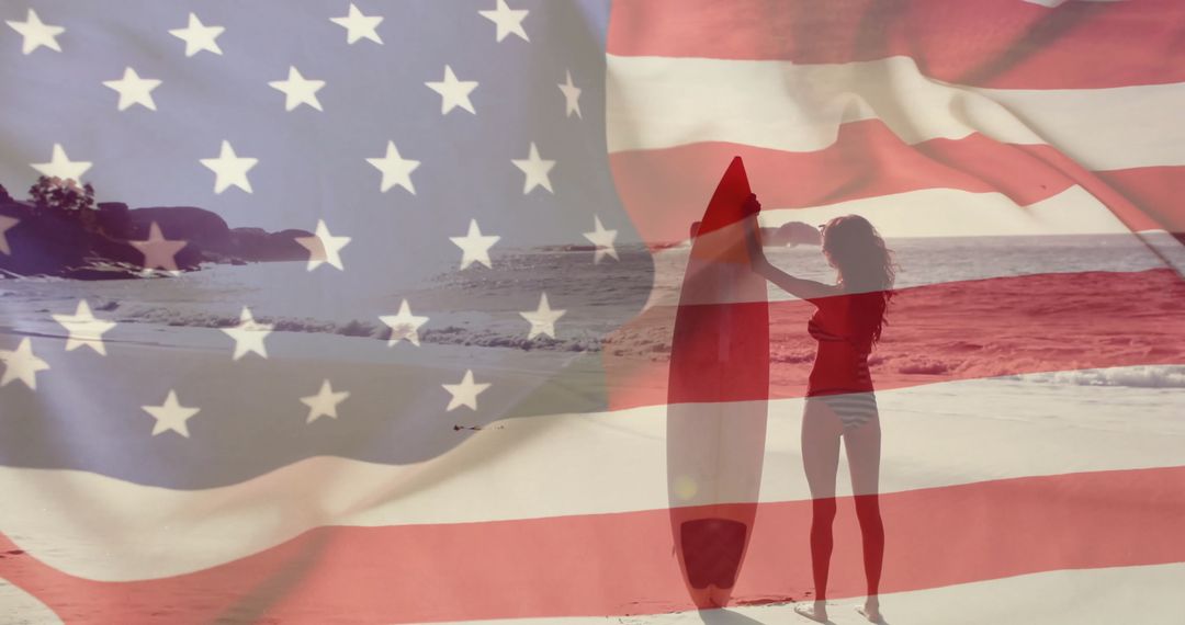 Patriotic Summer Beach Vibes with American Flag Overlay