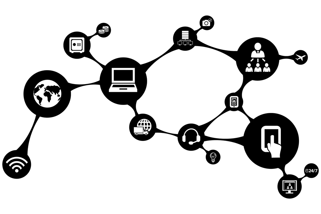 Transparent Digital Network of Connections with Technology Icons