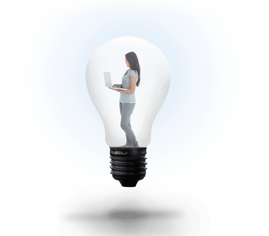 Woman with Laptop Inside Transparent Light Bulb Illustration