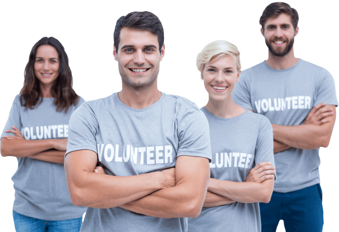 Diverse Group of Volunteers Smiling on Transparent Background