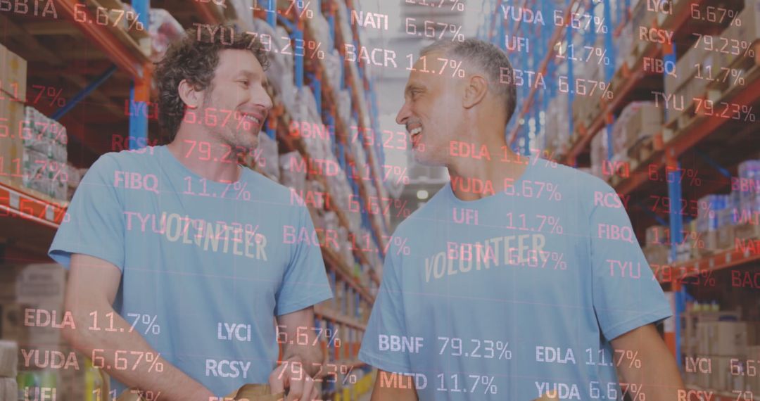 Stock Market Data Overlay on Volunteers in Warehouse