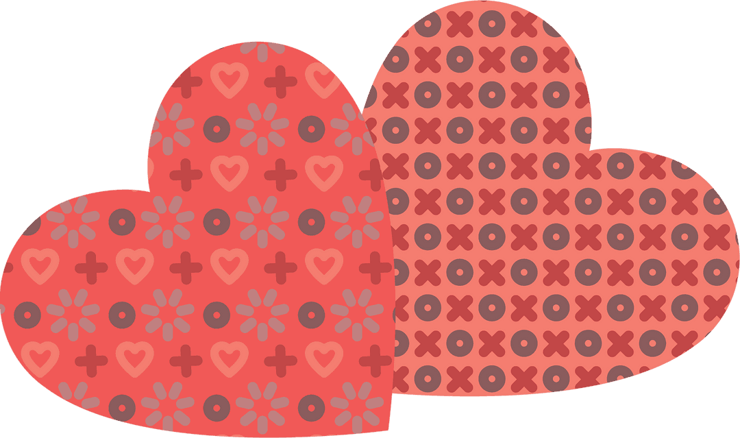 Two Patterned Red Heart Shapes Transparent Background