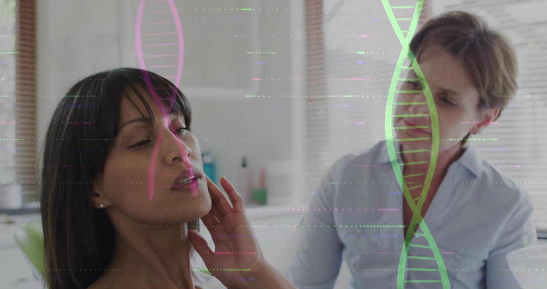 Dermatologist Examining Patient with DNA and Biotechnology Visualization