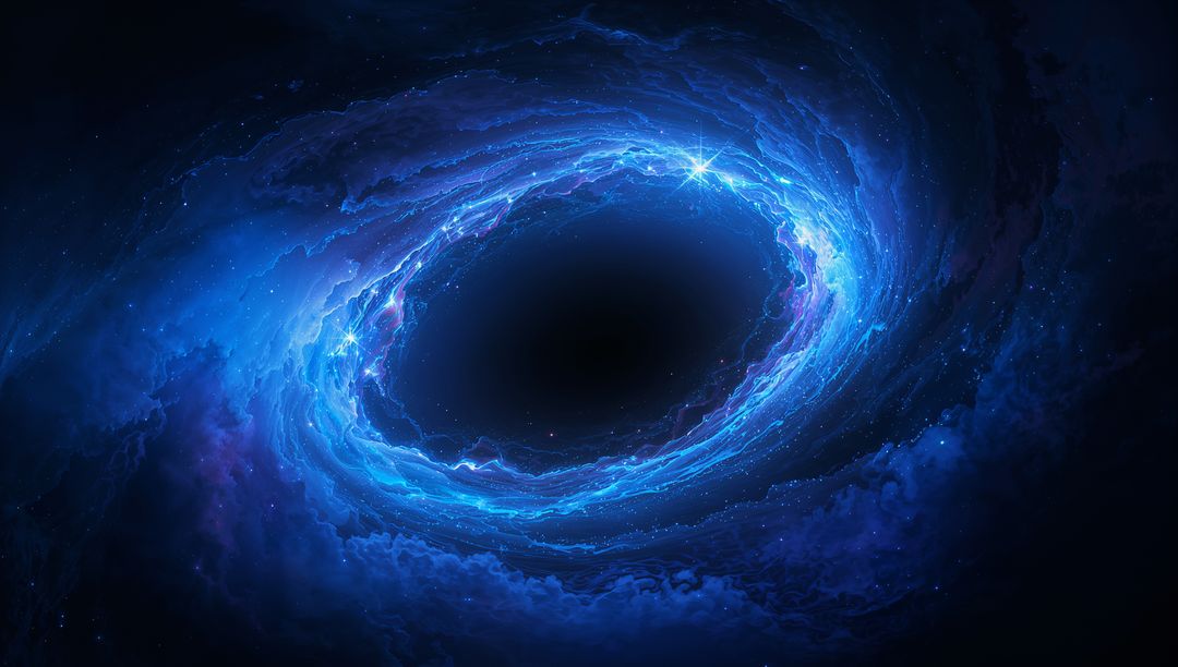 Blue Spiral Galaxies Engulf Dark Cosmic Void in Digital Space Image