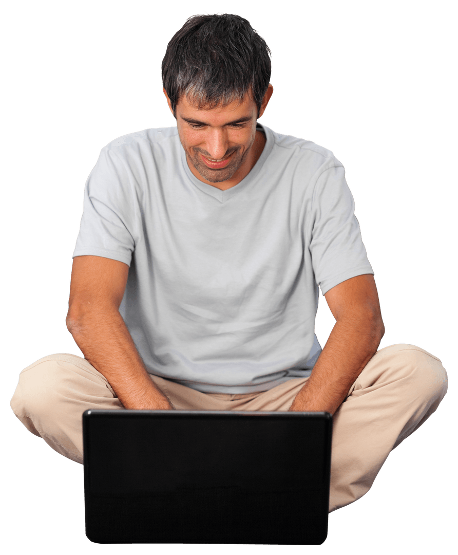 Content Man in Comfy Casual Outfit on Blended Transparent Backdrop