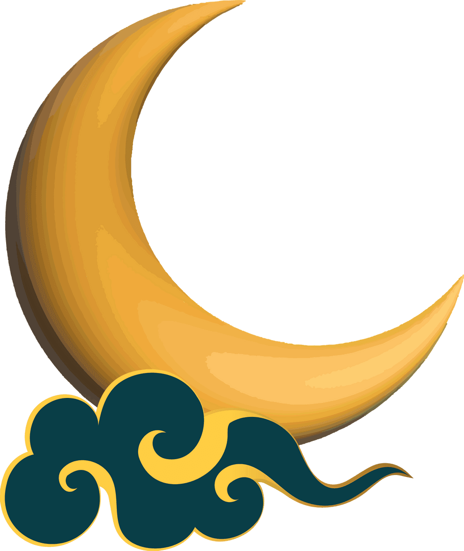 Transparent Crescent Moon with Elegant Swirling Cloud Design