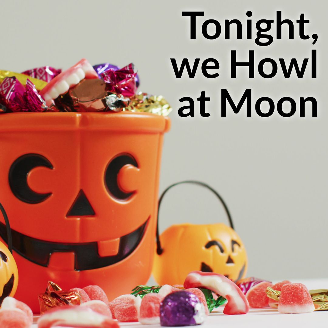 Halloween Pumpkin Candy Basket with Howl at Moon Text