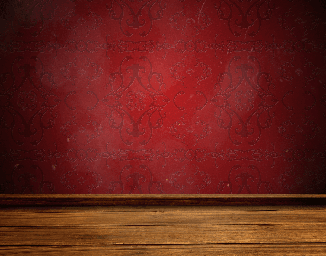 Vintage Red Decorative Transparent Floral Pattern with Wooden Floorbeam