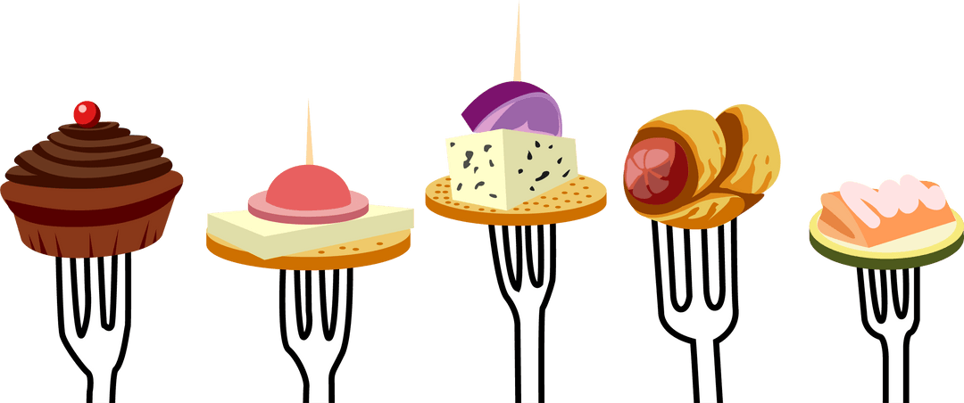 Stylish Assorted Canapés on Forks with Transparent Background