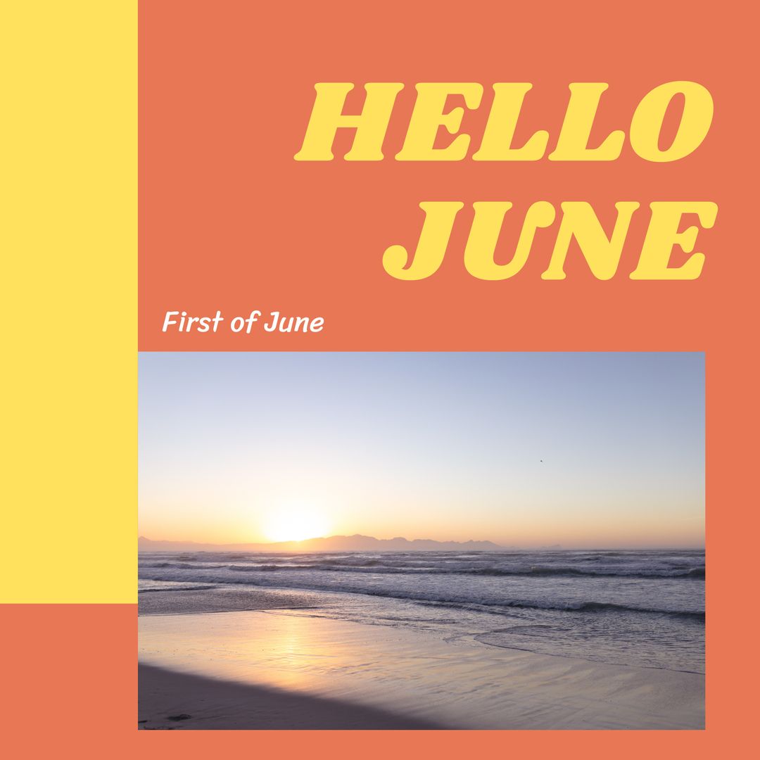 Hello June Summer Beach Sunset Greeting