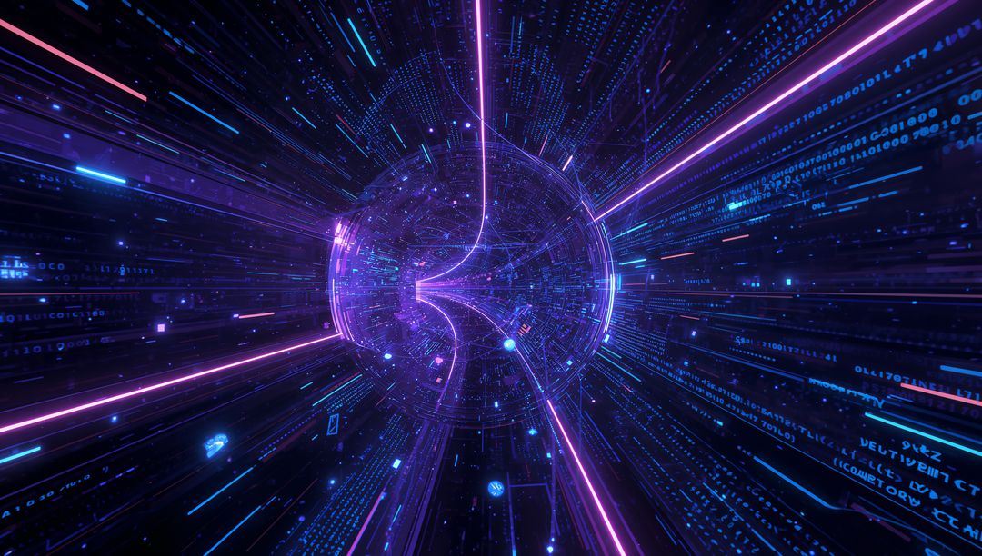 Neon Data Sphere in Virtual Cyberspace with Futuristic Glow