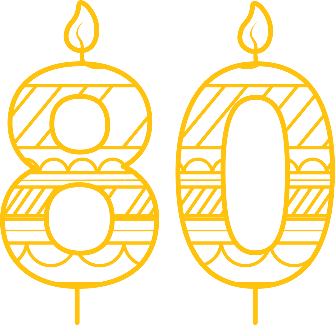 Transparent 80 Number Candle Illustration with Flames